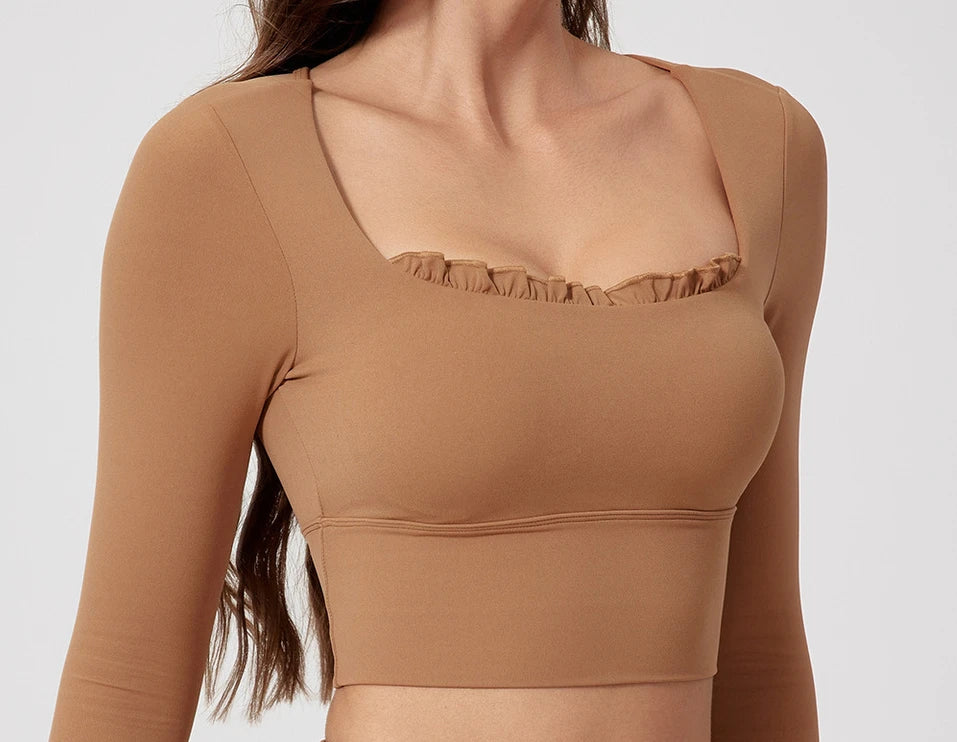 1/2PCS Pad Women Yoga Set Lotus Gym Fitness Long Sleeve Sports Crop Top High Waist Bell Flare Legging Workout Athletic Wear