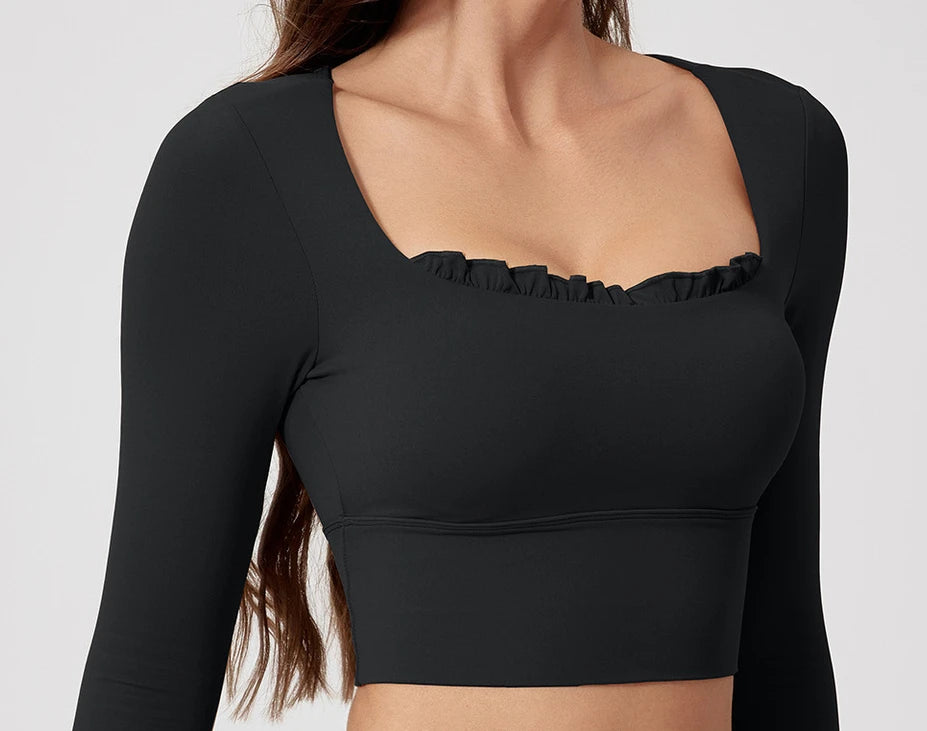 1/2PCS Pad Women Yoga Set Lotus Gym Fitness Long Sleeve Sports Crop Top High Waist Bell Flare Legging Workout Athletic Wear